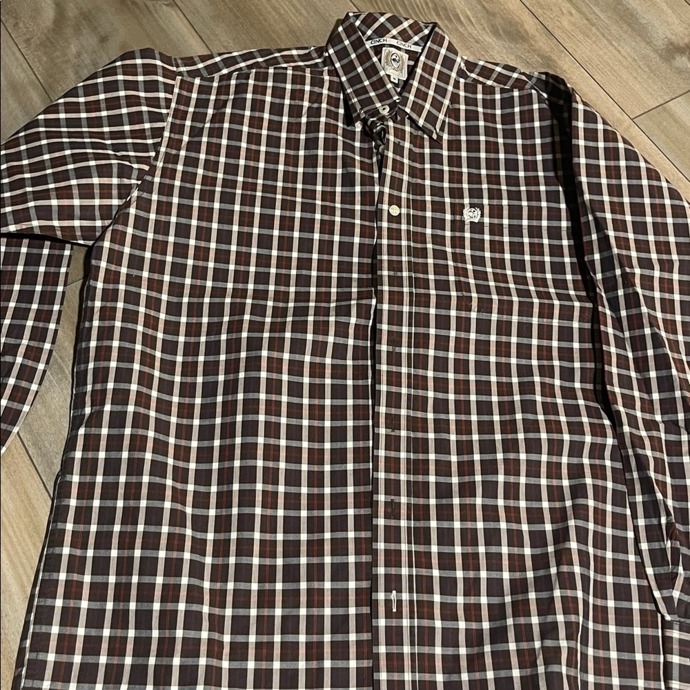 Cinch Brown Plaid Shirt with Embroidered Detail - Picture 7 of 8